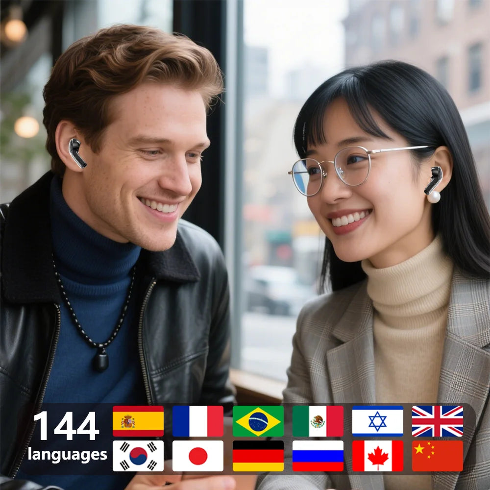 HLXZK 01 AI Translator Earbuds – Bluetooth 5.4 Wireless Headphones with 144-Language Real-Time Translation, Touchscreen Charging Case & HD Stereo Sound