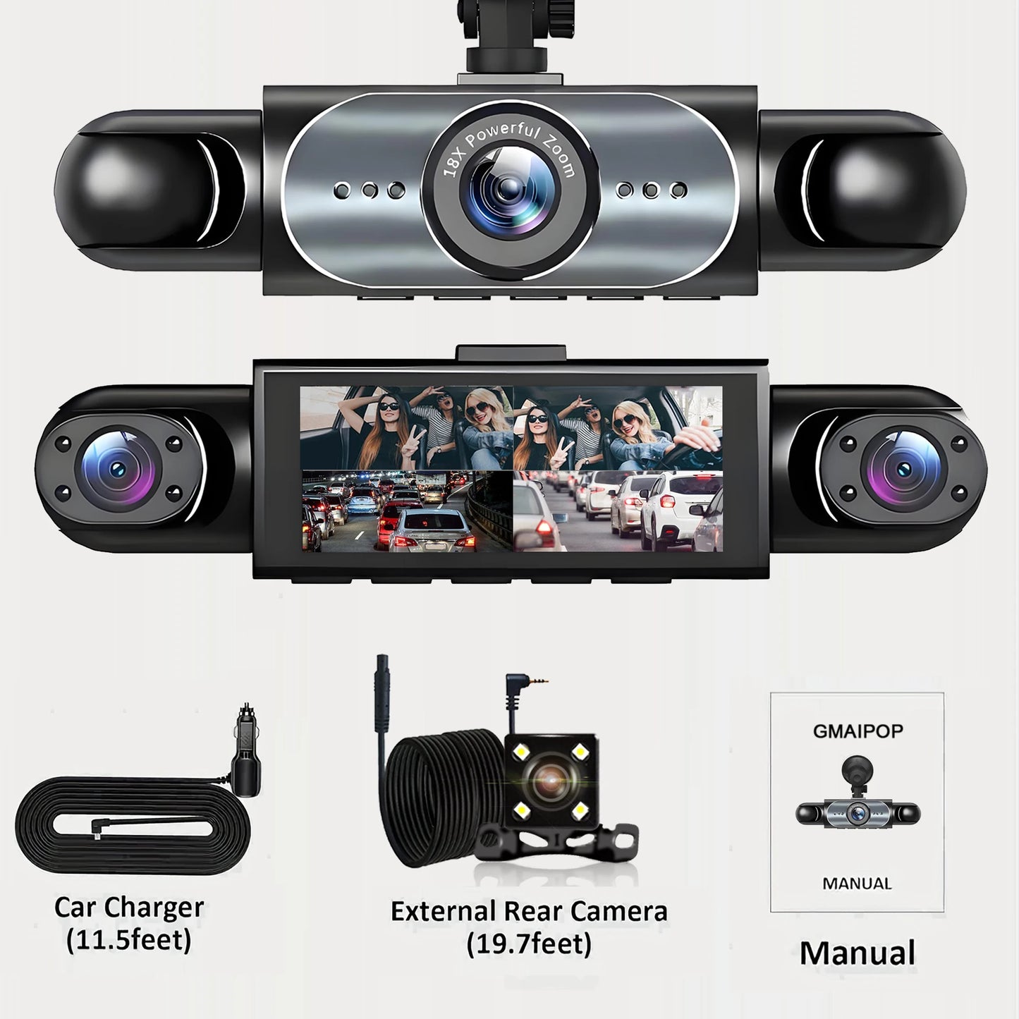 4-Channel 360° FHD Dash Cam with Night Vision, Front Rear Side Recording & 24/7 Parking Monitor