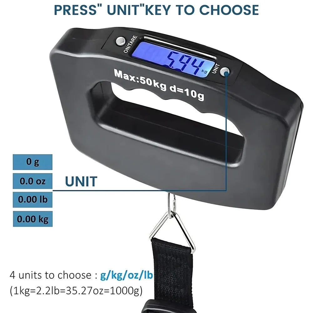 Portable Digital Luggage Scale 110lb/50kg LCD Hanging Travel Baggage Weight Scale with Auto Lock & Tare Function