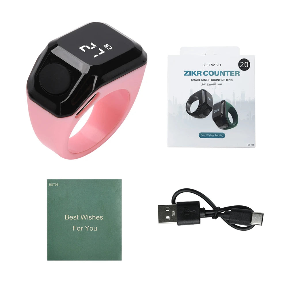 Smart Bluetooth Digital Tasbih Ring – OLED Display & App Control