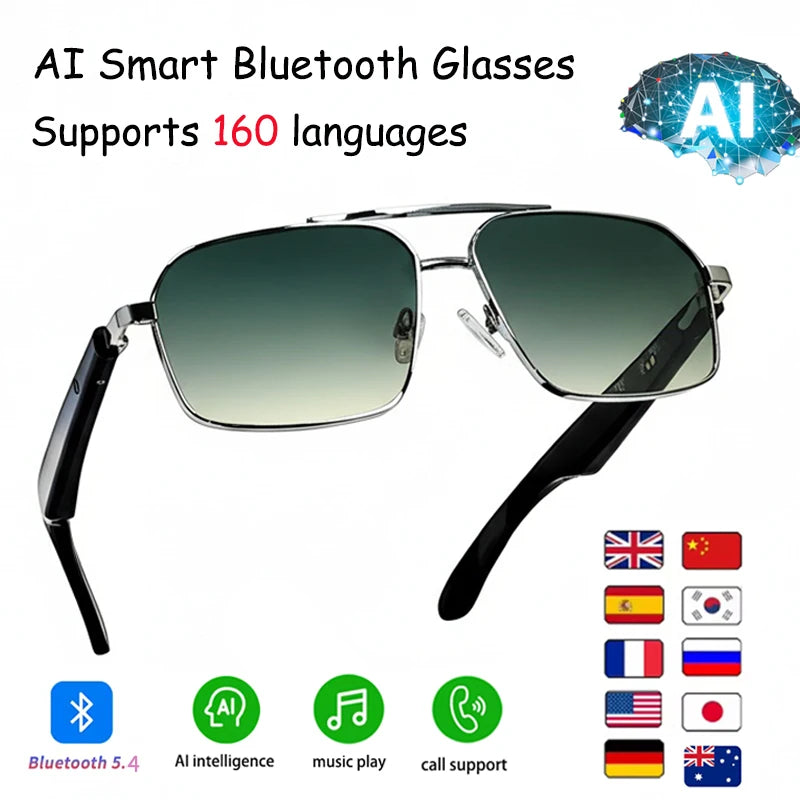 AI Translator Smart Glasses – Bluetooth 5.4 Audio Sunglasses with Real-Time Translation in 160 Languages