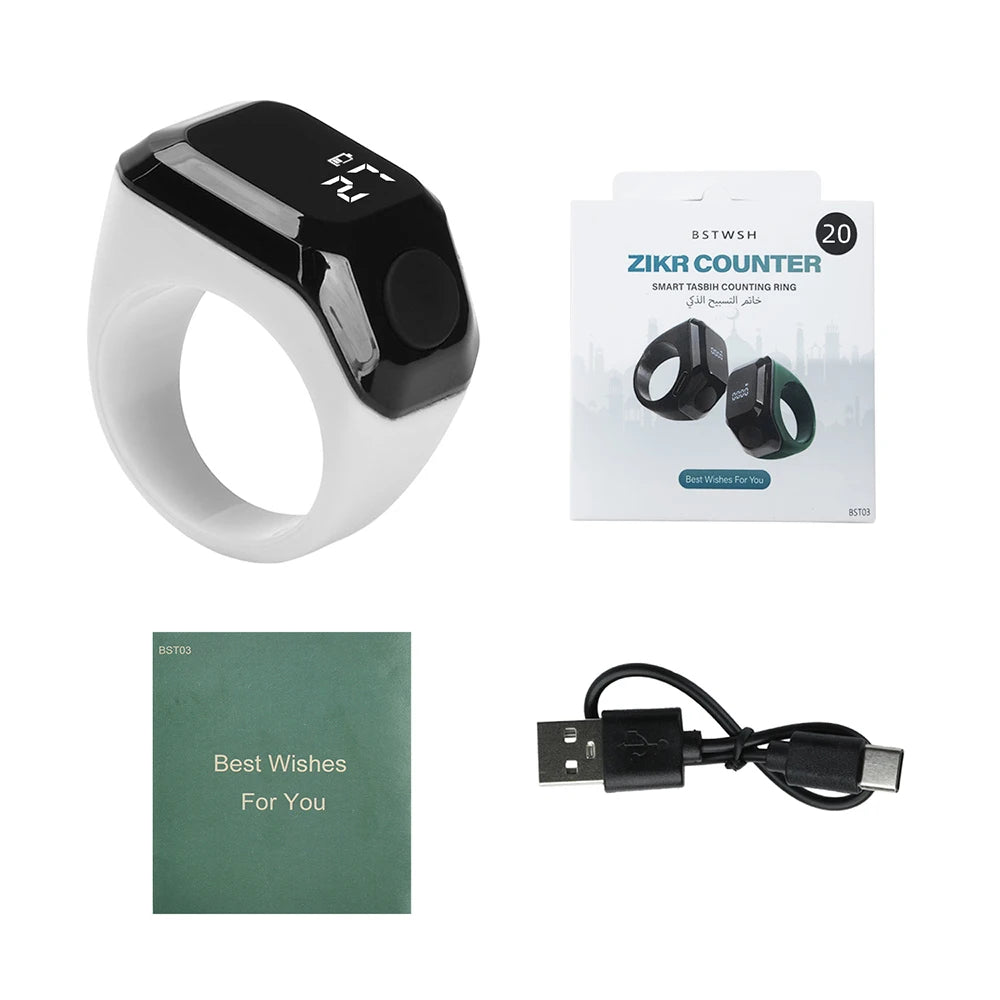Smart Bluetooth Digital Tasbih Ring – OLED Display & App Control