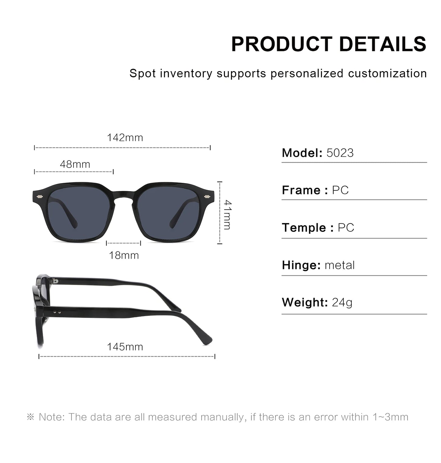 KIDIN Retro Square Rivet Polarized UV400 Sunglasses for Men & Women
