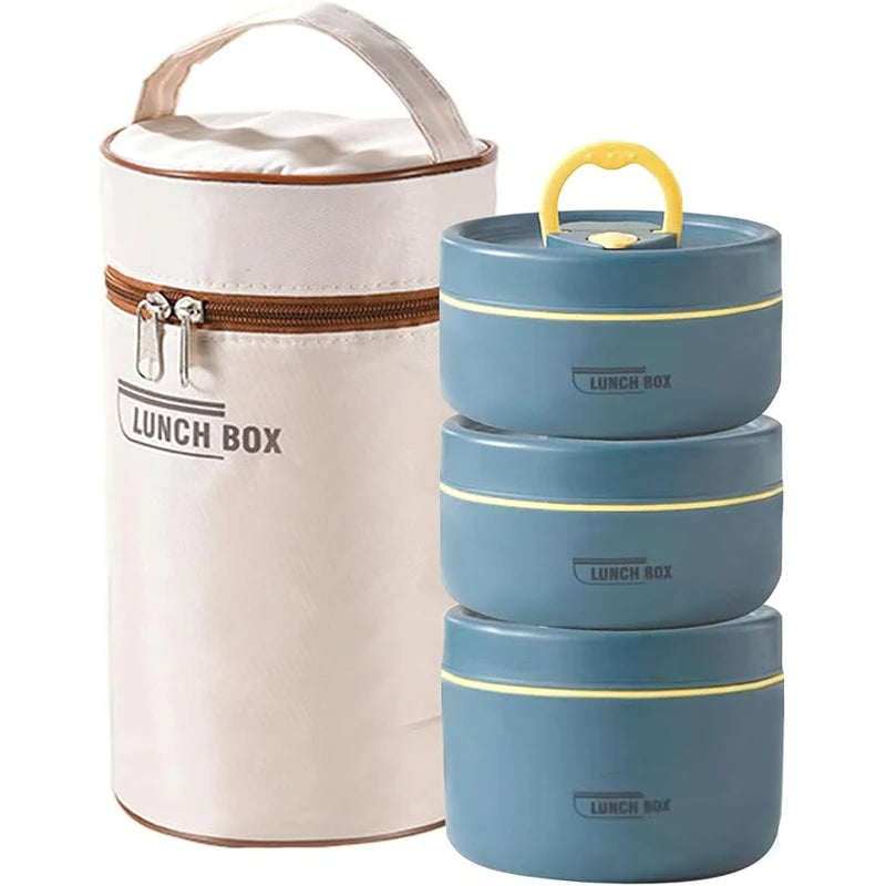 Portable 3 Layer Stainless Steel Insulated Lunch Box for Kids and Adults
