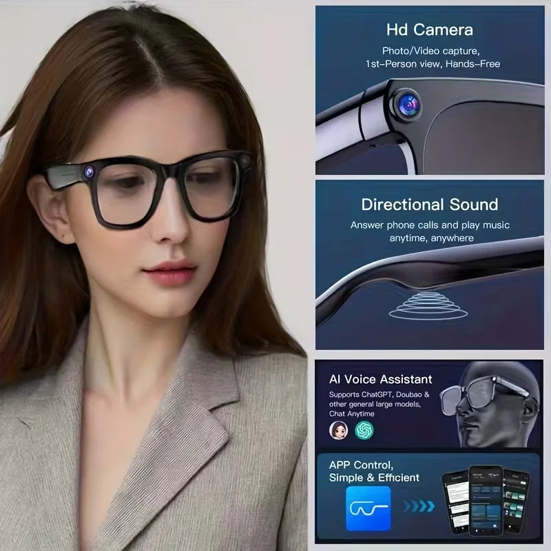 AI Smart Glasses with 1080P Camera, ChatGPT Assistant, Translation & Bluetooth