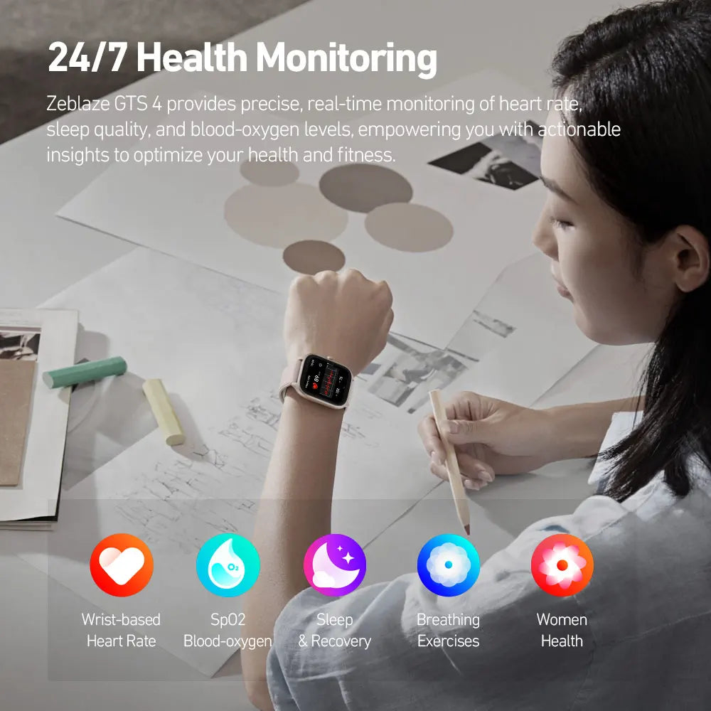 Zeblaze GTS 4 Smart Watch 1.94" HD AMOLED Display, Bluetooth Calling, Heart Rate, SpO2, 100+ Sports Modes